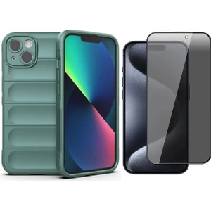 iPhone 14 Kılıf Esnek TPU Oyuklu Arka Yüzey Tasarımlı Zore Etnik Silikon Kapak + Hayalet Ekran Koruyucu
