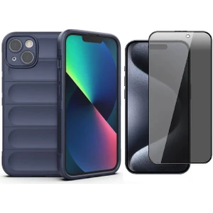 iPhone 14 Kılıf Esnek TPU Oyuklu Arka Yüzey Tasarımlı Zore Etnik Silikon Kapak + Hayalet Ekran Koruyucu