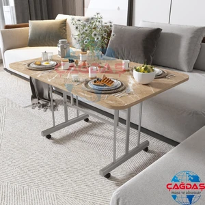 Avenza Living Tekerlekli Masa Orta Sehpa 70 x 110 Yükseklik 58  cm  Metal Ayak Yemek Masası Balkon Masası