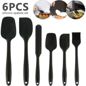 Isıya Dayanıklı Yanmaz Yapışmaz Silikon Spatula Seti 6 Parça Siyah Renkli