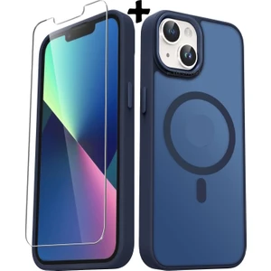 M.tk moveteck Apple iPhone 13 Kılıf Mat Magsafe Şarj Özellikli Hassas Butonlu Yumuşak Renkli Kenarlı Kapak + Ekran Koruyucu Cam Set 2in1