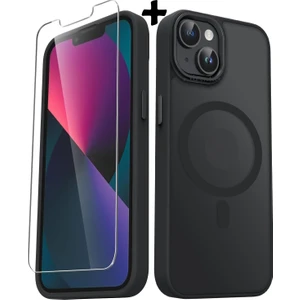 M.tk moveteck Apple iPhone 13 Kılıf Mat Magsafe Şarj Özellikli Hassas Butonlu Yumuşak Renkli Kenarlı Kapak + Ekran Koruyucu Cam Set 2in1