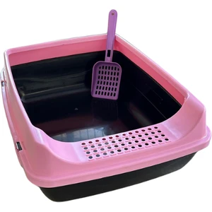 Elekli Açık Kedi Tuvaleti **kürek - Mama Kabı Hediyeli -Pembe