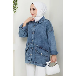 Leliy Oversize Kot Ceket 1441 - Mavi