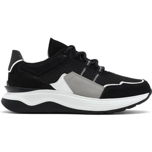 Erkek Siyah Bağcıklı Kalın Tabanlı Deri Sneaker 25SFD795014