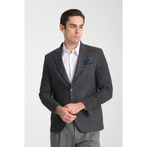 Nonni Erkek Koyu Lacivert Poliviskon Kumaş Slim Fit Mono Yaka Blazer Ceket