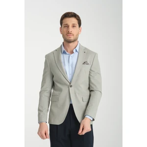 Odessa Erkek Haki Kendinden Desenli Mevsimlik Mono Yaka Slim Fit Blazer Ceket