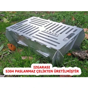 Lazer Mangal Portatif Pratik Katlanabilir Paslanmaz Izgaralı 41X25 cm