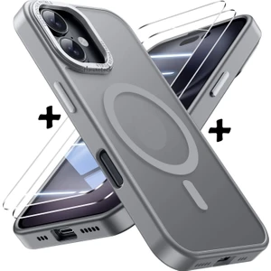 M.tk moveteck Apple iPhone 16 Kılıf Mat Magsafe Şarj Özellikli Hassas Butonlu Yumuşak Renkli Kenarlı Kapak + Ekran Koruyucu Cam Set 2in1