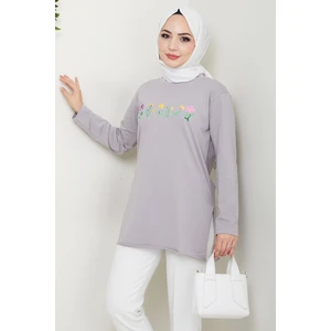 Çiçek Desen Tesettür Tunik 1425 - Taş