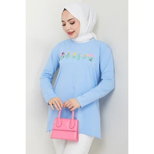 Çiçek Desen Tesettür Tunik 1425 - Bebe Mavi
