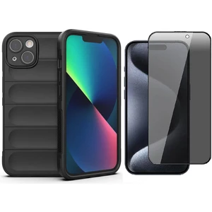 iPhone 14 Kılıf Esnek TPU Oyuklu Arka Yüzey Tasarımlı Zore Etnik Silikon Kapak + Hayalet Ekran Koruyucu