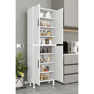 AE-2086 Bala Beyaz Çok Amaçlı Mutfak Dolabı&banyo Dolabı, Kiler, 4 Kapaklı, Raflı, Ayaklı