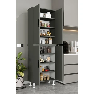 AE-2086 Bala Antrasit Gri Çok Amaçlı Mutfak Dolabı & Banyo Dolabı, Kiler, 4 Kapaklı, Raflı, Ayaklı