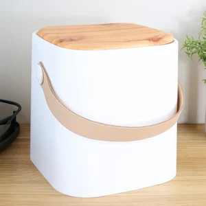Ahşap Görünümlü Çöp Kovası - Akıllı Kapak Tutma Saplı Kovalı Tezgah Üstü Mutfak Çöp Kovası 4lt Beyaz