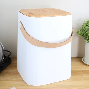 Ahşap Görünümlü Çöp Kovası - Akıllı Kapak Tutma Saplı Kovalı Tezgah Üstü Mutfak Çöp Kovası 8lt Beyaz