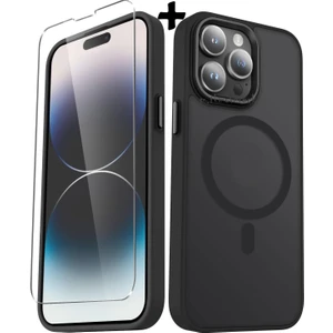 M.tk moveteck Apple iPhone 14 Pro Max Kılıf Mat Magsafe Şarj Özellikli Hassas Butonlu Yumuşak Renkli Kenarlı + Ekran Koruyucu Cam Set 2in1