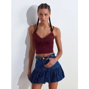 21017 Dantel Detaylı Top-Bordo