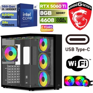 Gaming Pc Ddr5 -Rtx 5060Tİ 8 GB – Intel I9 14900KF  – 32GB - 64GB Ddr5 Ram – 1 Tb M.2 SSD – Sıvı Sogutmalı – Windows 11 Pro Masaüstü Bilgisayar