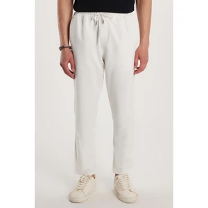 Erkek Beli Lastikli Bağcıklı Jogger beyaz Pantolon Rahat Kesim Yan Cepli