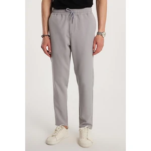 Erkek Beli Lastikli Bağcıklı Jogger gri Pantolon Rahat Kesim Yan Cepli