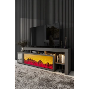Dekoratif Elektrikli Yapay Şömine ve Tv Ünitesi 160 cm  x 52 cm  Kumandalı Bluetooth Ses Antrasit Rengi