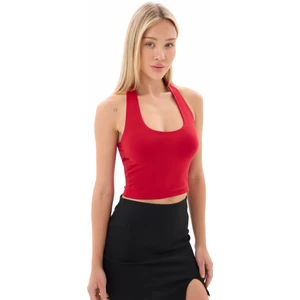 Kadın Kırmızı Boyundan Geçmeli Crop