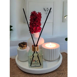Dekoratif Mum ve Vazo Seti - Vazo+Oda Kokusu+Tealight Mumluk ve Mum+Kibritlik+Yuvarlak Tepsi (Oda Kokusu Çubuğu Dahildir)