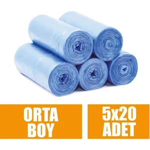 Ege Ayaz Ambalaj Çöp Torbası Orta Boy Mavi 55x60 cm Çöp Poşeti 20 Li x 5 Rulo