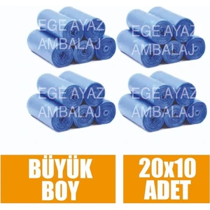 Ege Ayaz Ambalaj Çöp Torbası Büyük Boy Mavi 65x80 cm Çöp Poşeti 10 Lu x 20 Rulo
