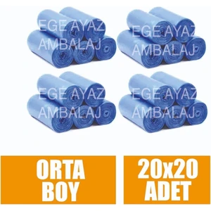 Ege Ayaz Ambalaj Çöp Torbası Orta Boy Mavi 55x60 cm Çöp Poşeti 20 Li x 20 Rulo