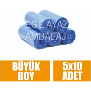 Ege Ayaz Ambalaj Çöp Torbası Büyük Boy Mavi 65x80 cm Çöp Poşeti 10 Lu x 5 Rulo