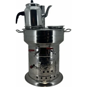 Paslanmaz 304 Çelik 10 Litre Çift Hazneli Demlikli Semaver