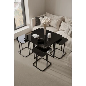 Home Plus Mobilya 4+1 Siyah Ayak Siyah Ayna Radüslü Orta Sehpa