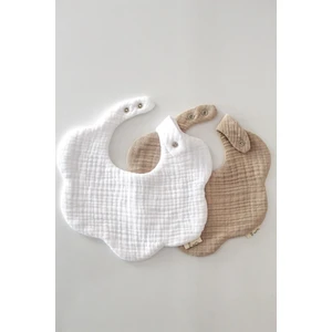 Boho Piccolo Beyaz ve Bej 2'li %100 Pamuklu Organik 8 Katlı Müslin Bebek Mama Önlüğü / Yakalık / Salya Önlüğü