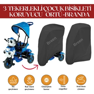 Çocuk Bisiklet Siyah Branda, 3 Tekerli Bisiklet Örtüsü, Su Geçirmez, Güneşten Korur