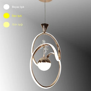 TT334-TPL-FSR Tt Aydınlatma Badem Modeli Fransız Sarı Kaplama Tek Toplu 3 Renk Modüllü Ledli Avize