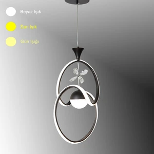 TT334-TPL-SY Tt Aydınlatma Badem Modeli Mat Siyah Tek Toplu 3 Renk Modüllü Ledli Avize