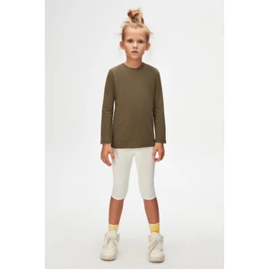 Kamuflaj Yeşil Basic Unisex Çocuk Mevsimlik Sıfır Yaka Uzun Kollu Tişört