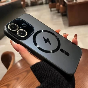 Apple iPhone 16 Plus Uyumlu Kılıf Zebana Matte Glass Kılıf (Kablosuz Şarj Destekli) Siyah