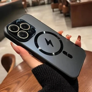 Apple iPhone 14 Pro Uyumlu Kılıf Zebana Matte Glass Kılıf (Kablosuz Şarj Destekli) Siyah