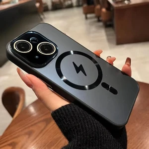 Apple iPhone 15 Uyumlu Kılıf Zebana Matte Glass Kılıf (Kablosuz Şarj Destekli) Siyah