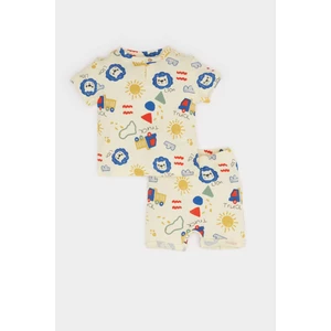 Erkek Bebek 2'li Takım Aslan Baskılı Waffle Kısa Kollu Tişört Beli Lastikli Şort Alt E7940A525SM