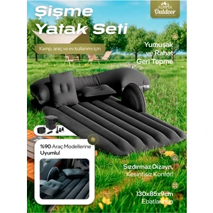 Şişme Yatak Araba Ve Kamp Yatağı Çanta Elektrikli Pompa Tamir Kiti Ve Yastıklı Yatak Seti Siyah