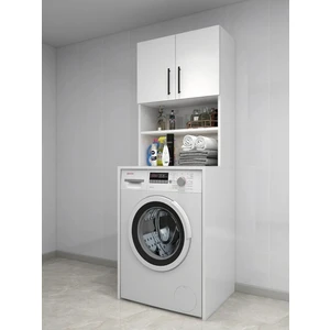 Çamaşır Makinesi Dolabı, Banyo Dolabı, 4 Raflı, Kapaklı, Beyaz Dolap