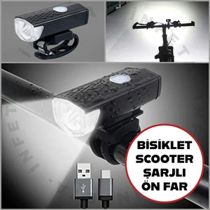 Bisiklet Scooter  Usb Şarj Led Ön Far Lamba Işık Bisiklet Far