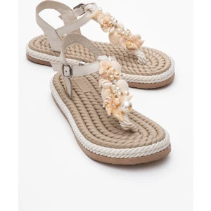 Lely Bej Deniz Kabuklu  Deri Kadın Parmak Arası Sandalet