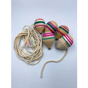 Güzelyüz Avm 5 Adet Ahşap Topaç Nostaljik Oyuncak Doğal Çocuk Oyuncağı 1,5 Metre Ipli Fıtça Oyunu Fırıldak Topacı