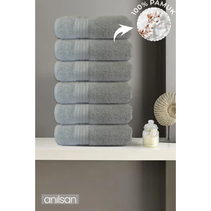 6'lı Boncuk Gri El Havlusu - 50x90 Cm, 225 Gr, %100 Pamuk, Spa Ve Otel Havlusu, Günlük Kullanıma Uygun