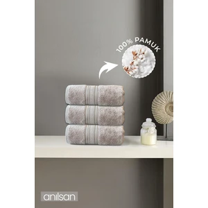 3'lü Kahverengi Süper Soft Bordürlü El Havlusu - 50x90 Cm, 250 Gr, %100 Pamuk, Spa Ve Otel Havlusu